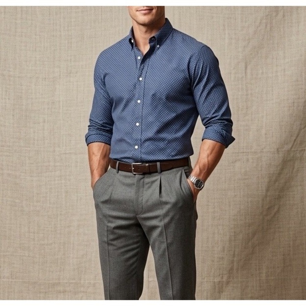 Ralph Lauren Custom Fit Shirt Mens Sz L Geometric Blue Button Down AOP Preppy